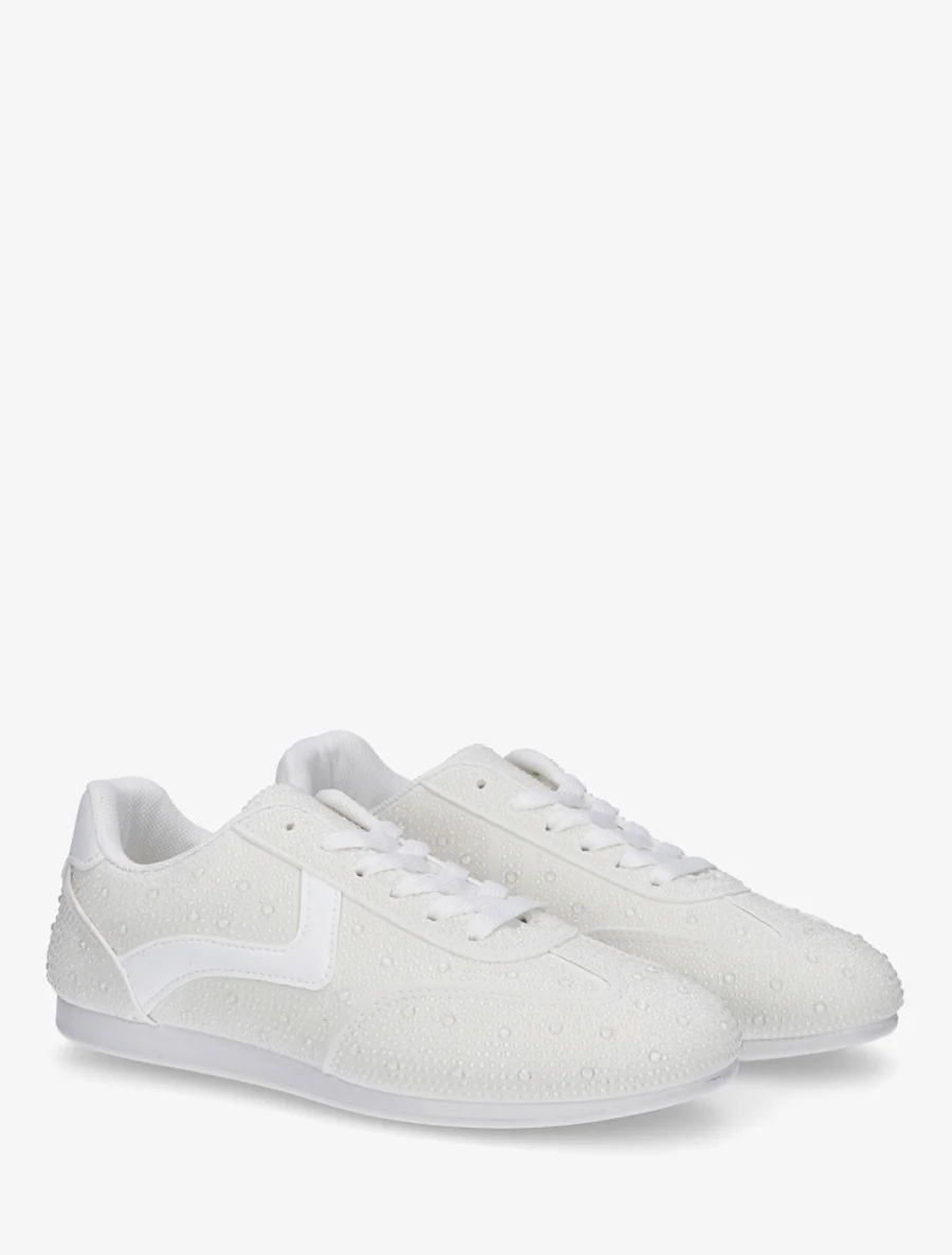 Sneakers van nubuck-effect met strass - Wit - Image 4