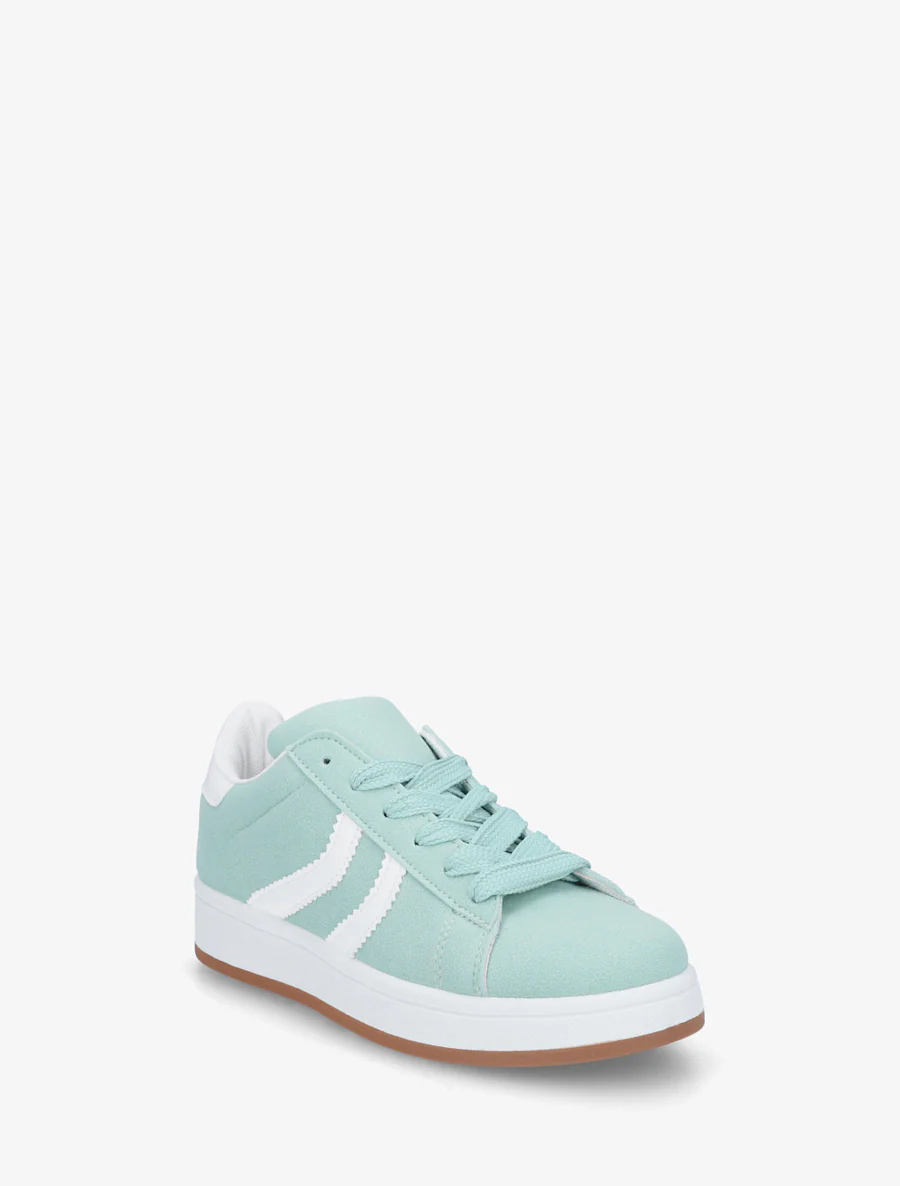 Sneakers van nubuckeffect met gekartelde banden - Watergroen - Image 2