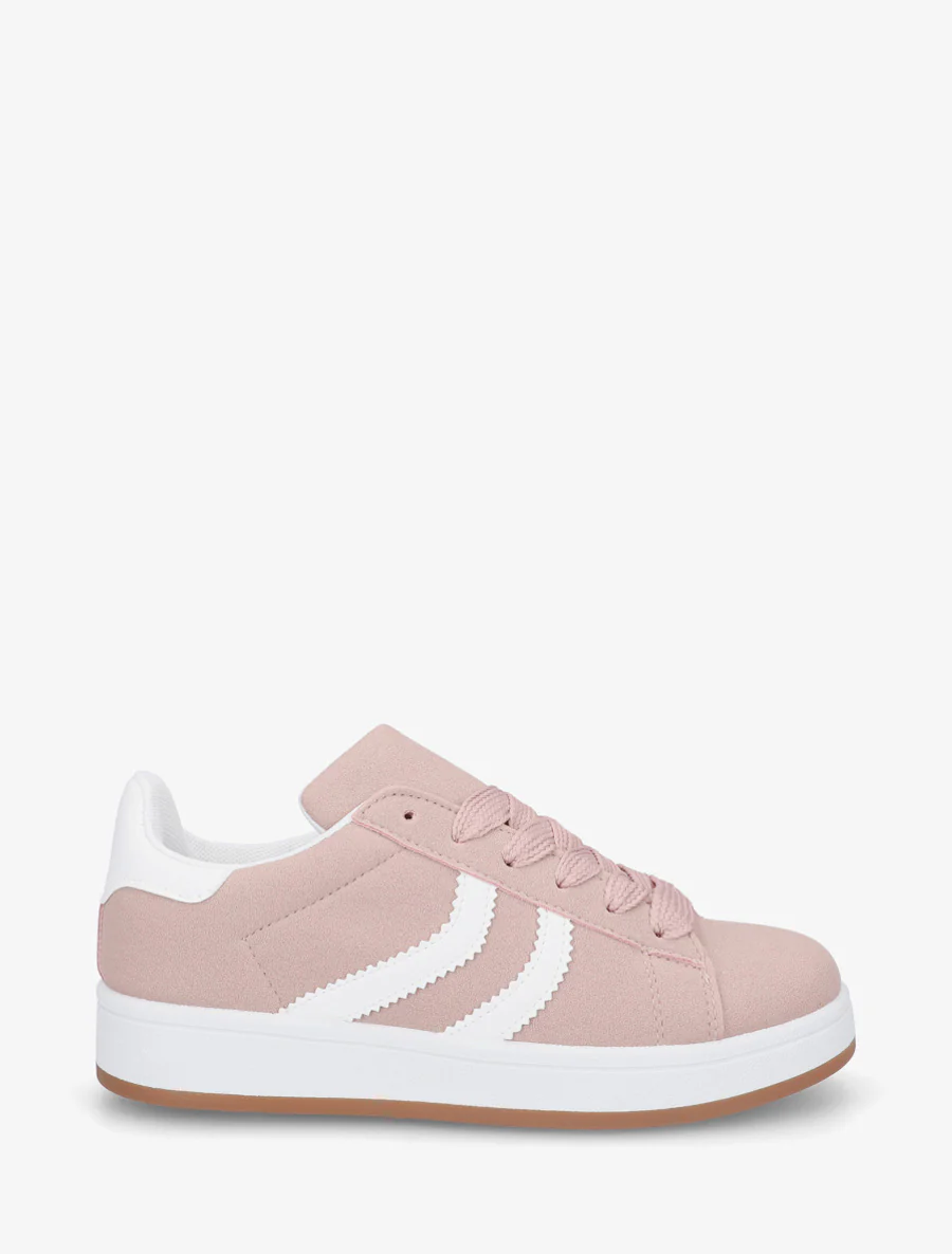 Sneakers van nubuckeffect met gekartelde banden - Roos