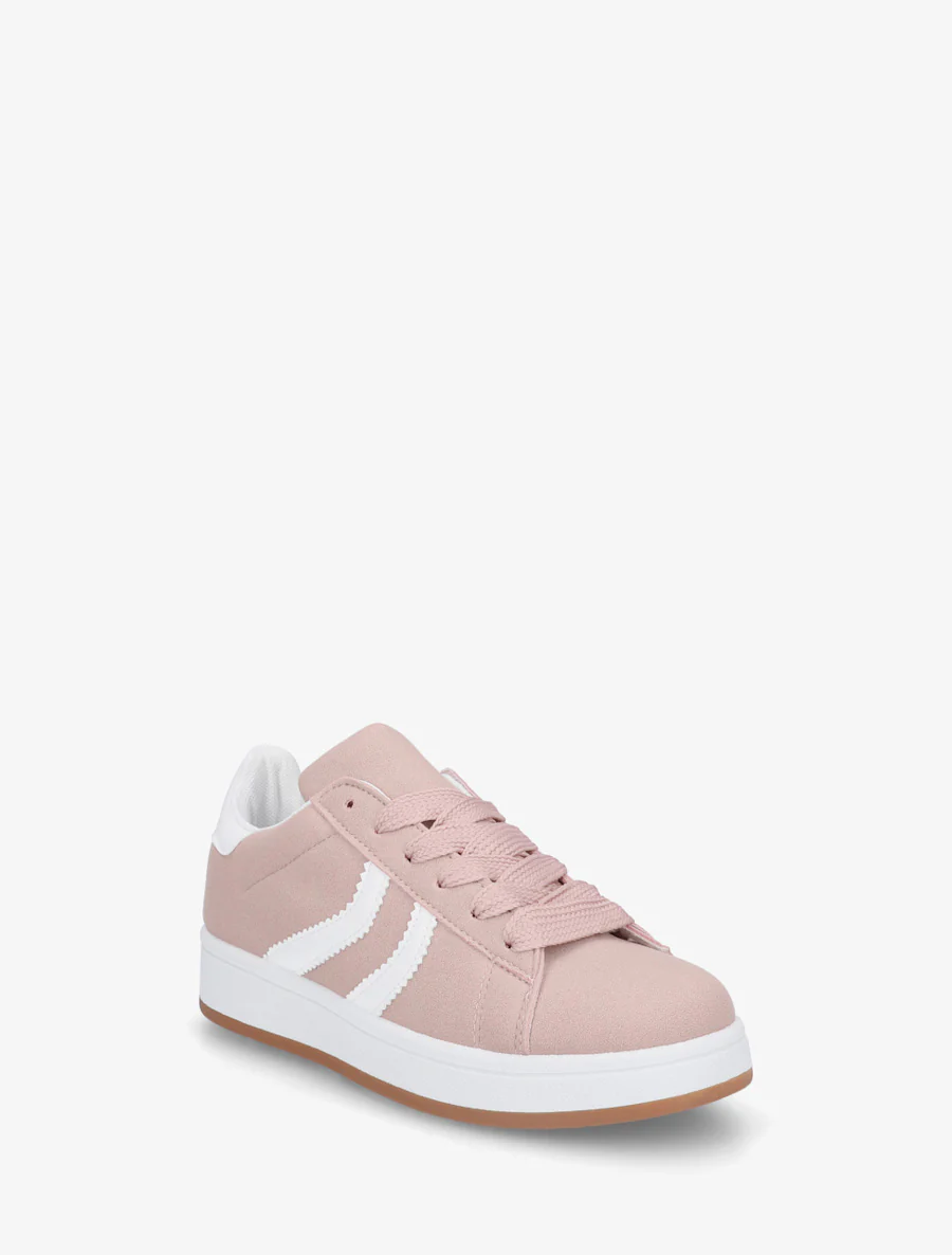 Sneakers van nubuckeffect met gekartelde banden - Roos - Image 2