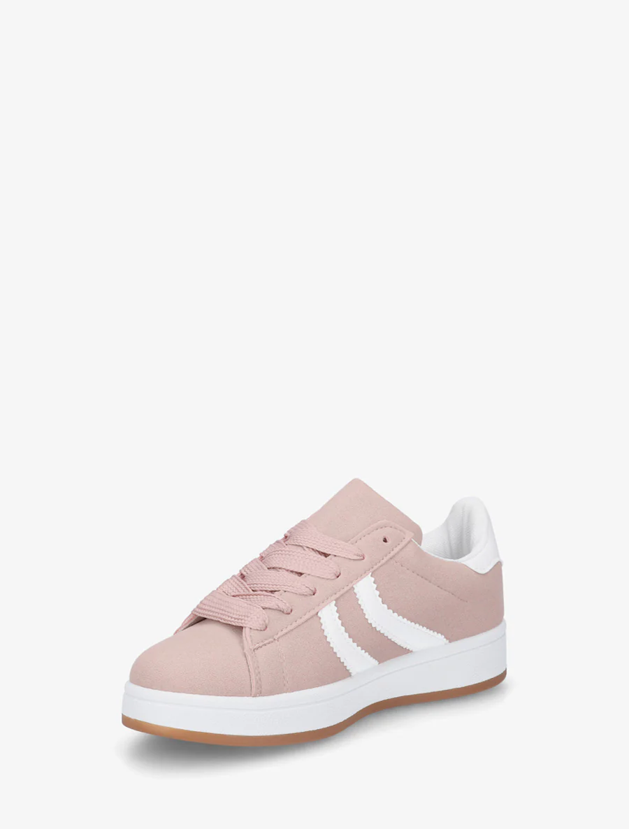 Sneakers van nubuckeffect met gekartelde banden - Roos - Image 3