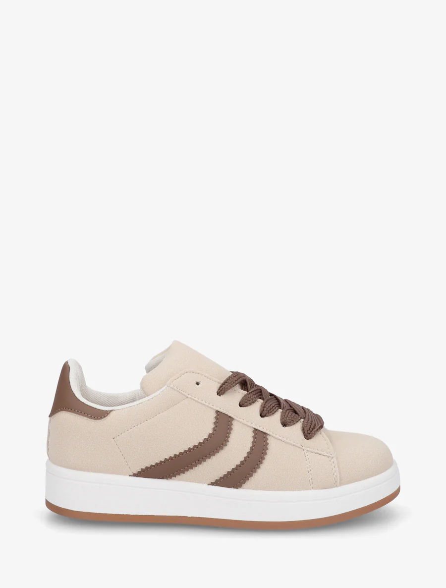Sneakers van nubuckeffect met gekartelde banden - Beige