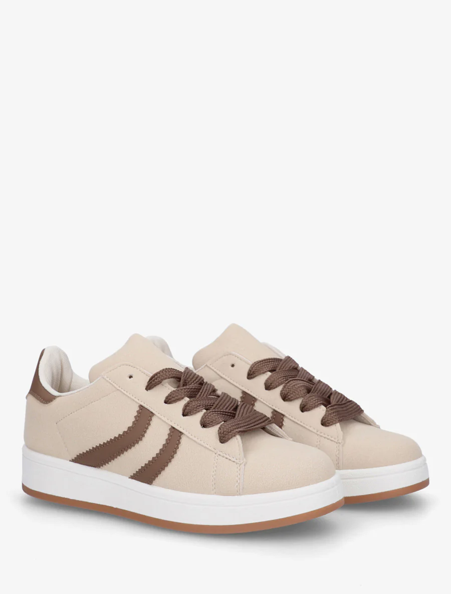 Sneakers van nubuckeffect met gekartelde banden - Beige - Image 4