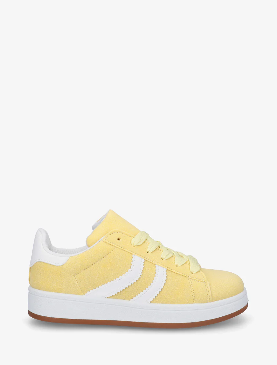 Sneakers van nubuckeffect met gekartelde banden - Geel