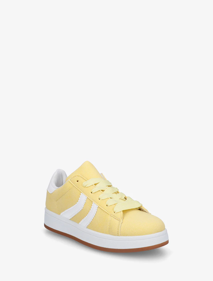 Sneakers van nubuckeffect met gekartelde banden - Geel - Image 2