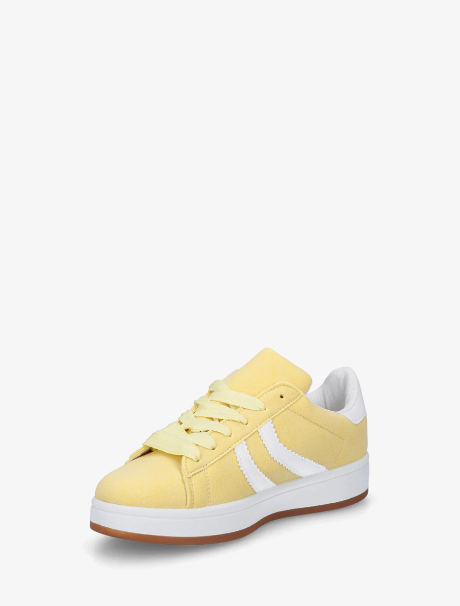 Sneakers van nubuckeffect met gekartelde banden - Geel - Image 3