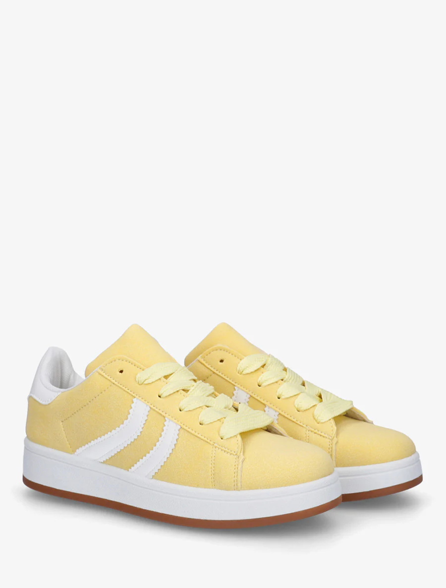 Sneakers van nubuckeffect met gekartelde banden - Geel - Image 4