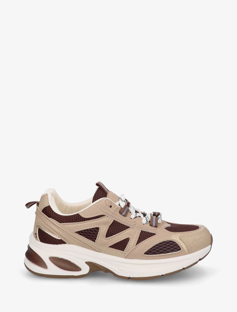 Sneakers van stof en imitatieleer - Bruin