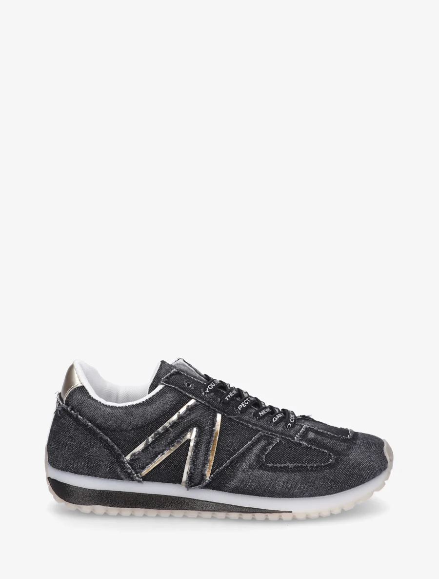 Sneakers van stof met gevlockte veters - Zwart