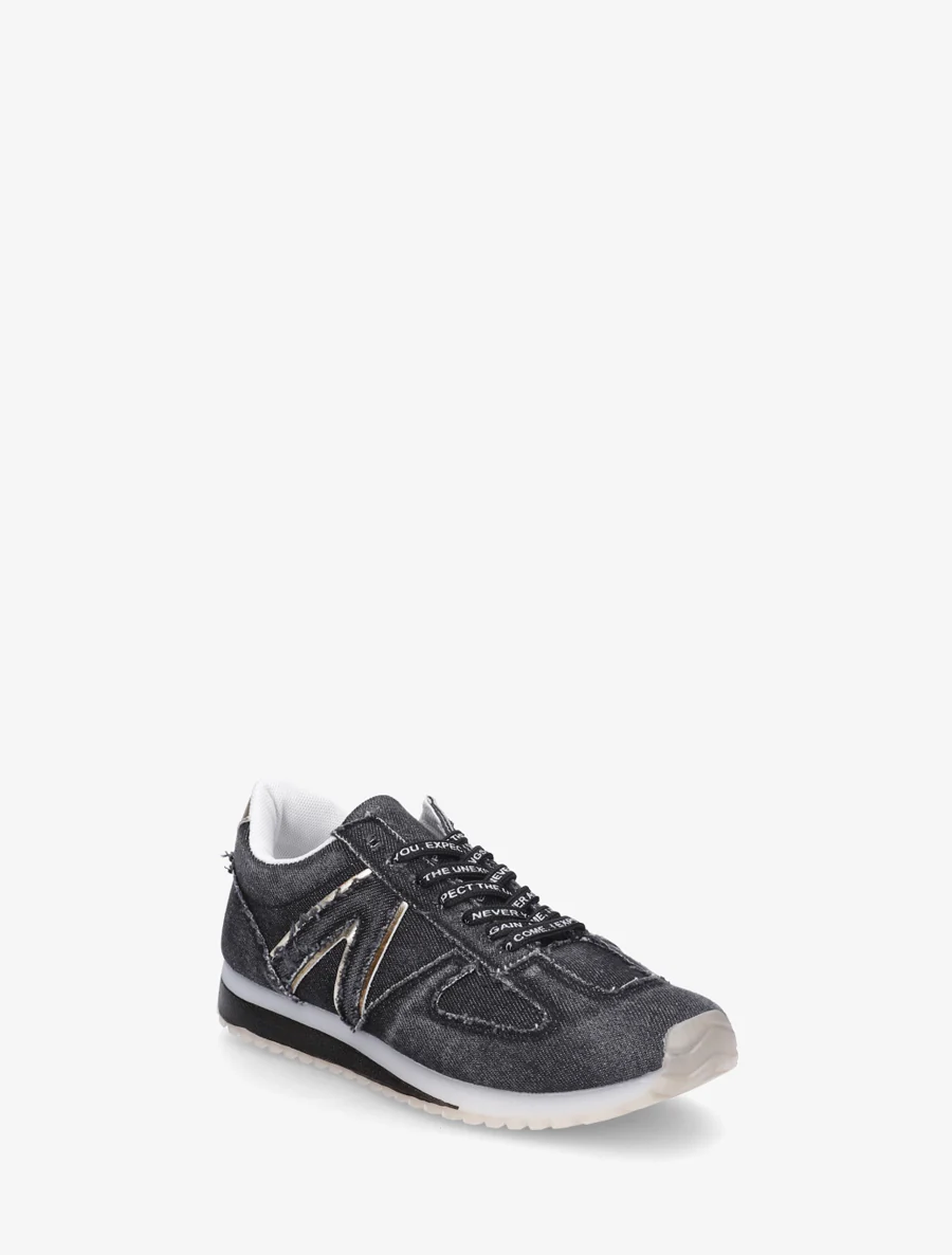 Sneakers van stof met gevlockte veters - Zwart - Image 2