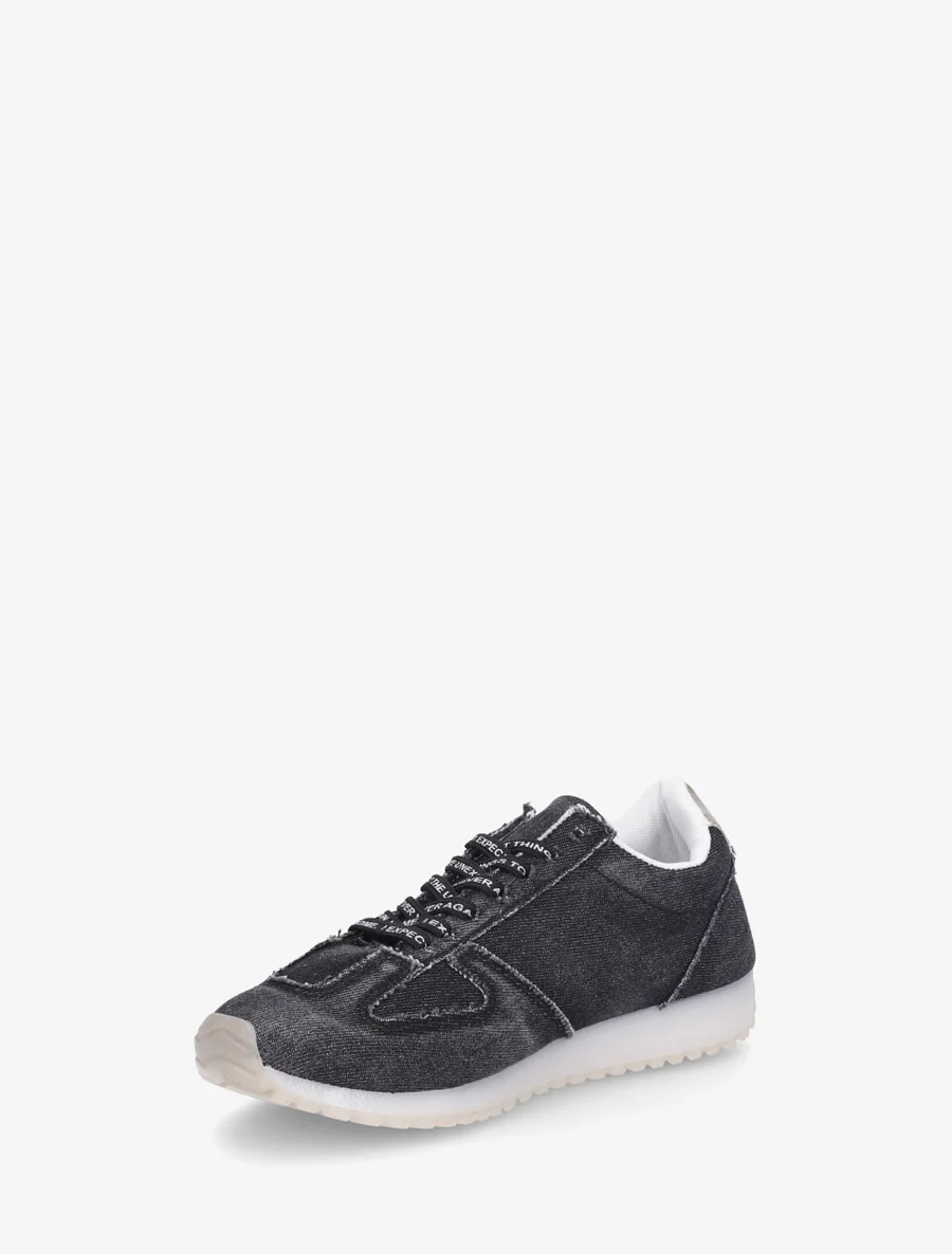 Sneakers van stof met gevlockte veters - Zwart - Image 3