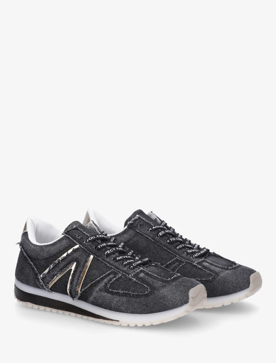Sneakers van stof met gevlockte veters - Zwart - Image 4