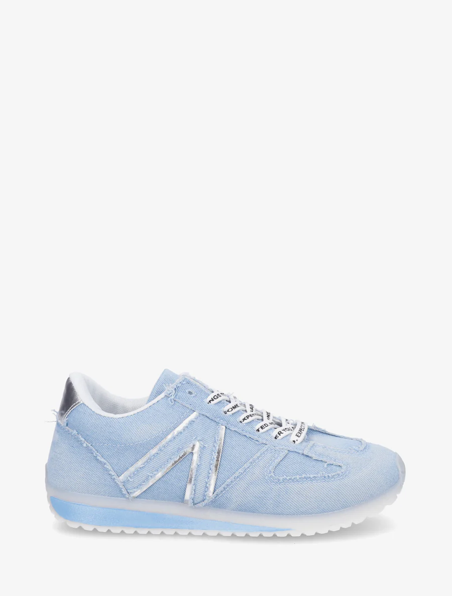 Sneakers van stof met gevlockte veters - Lichtblauw