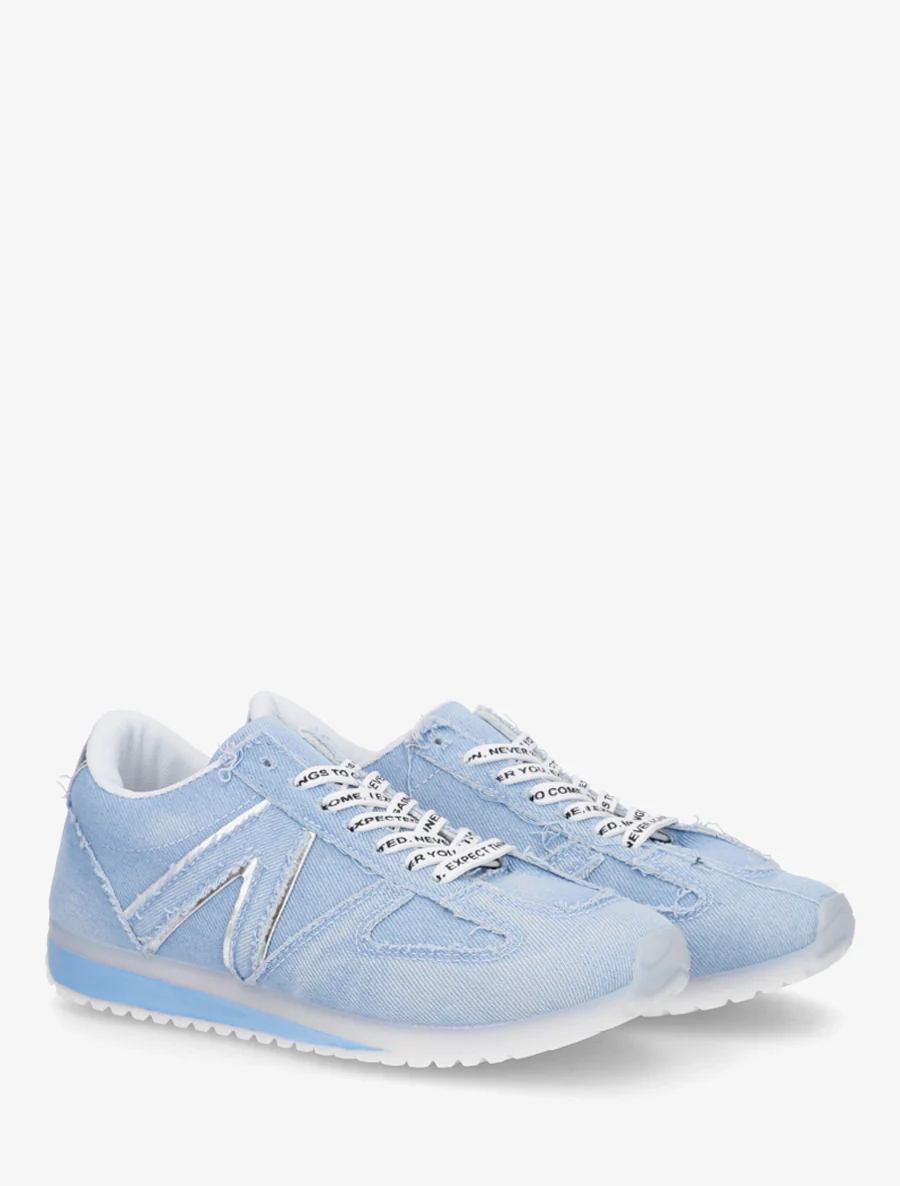 Sneakers van stof met gevlockte veters - Lichtblauw - Image 4