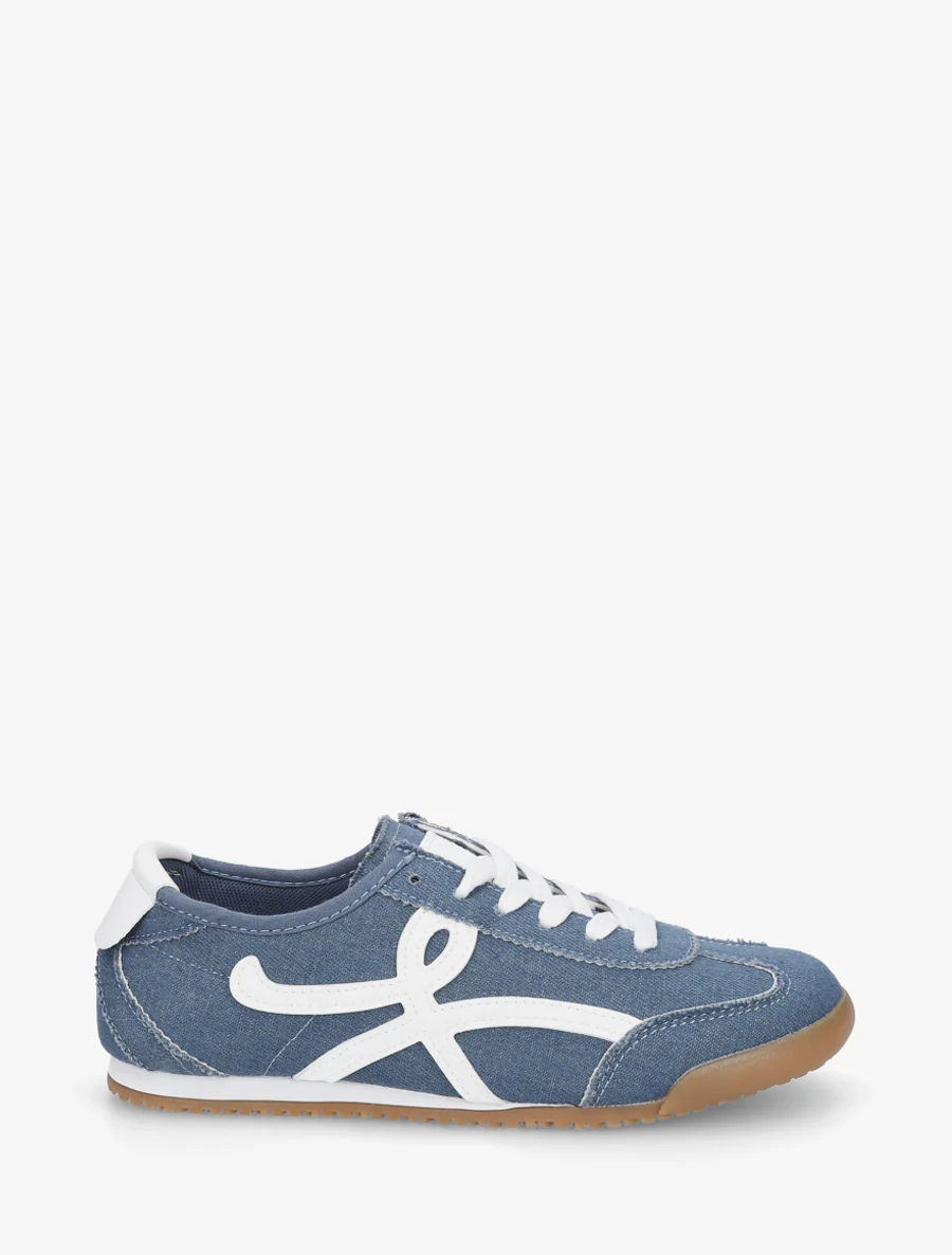 Sneakers van stof met grafisch inzetstuk - Blauwe denim