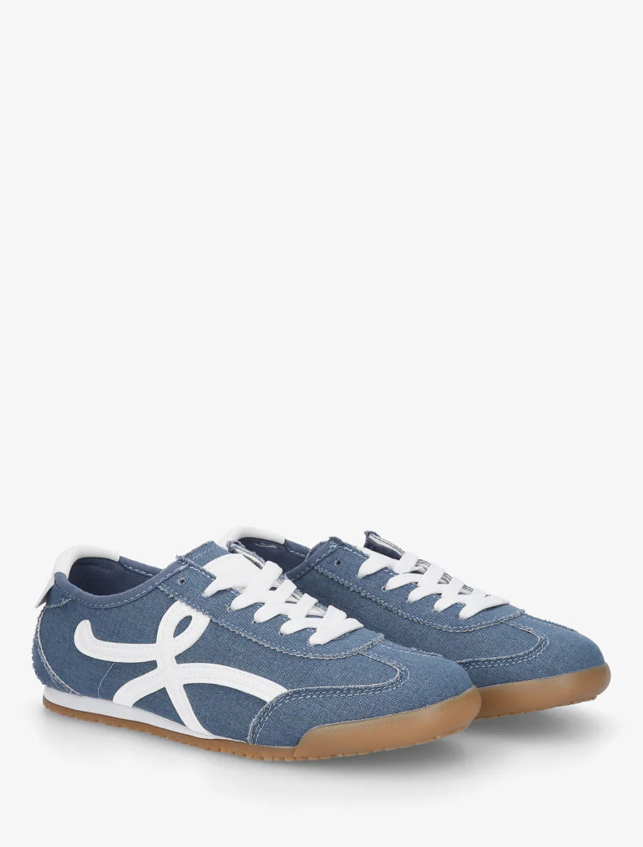 Sneakers van stof met grafisch inzetstuk - Blauwe denim - Image 4