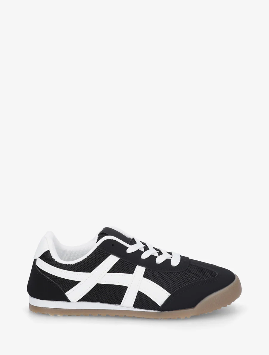 Sneakers van stof met imitatie-inzetstukken - Zwart