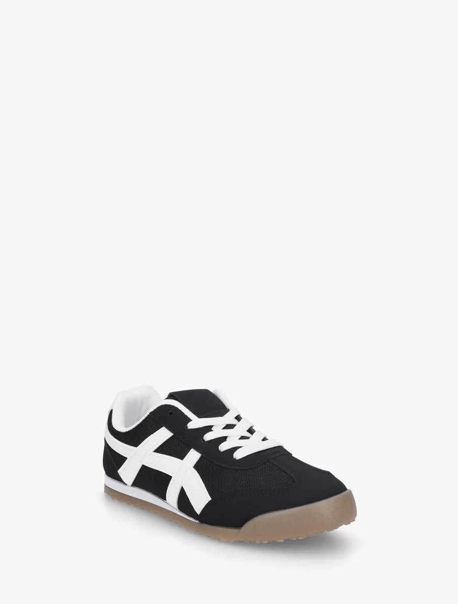 Sneakers van stof met imitatie-inzetstukken - Zwart - Image 2