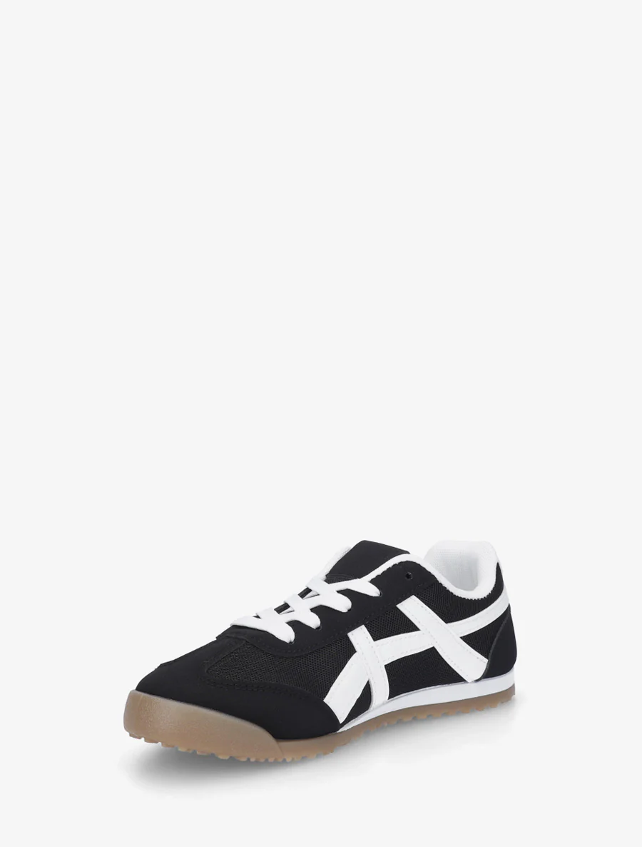 Sneakers van stof met imitatie-inzetstukken - Zwart - Image 3