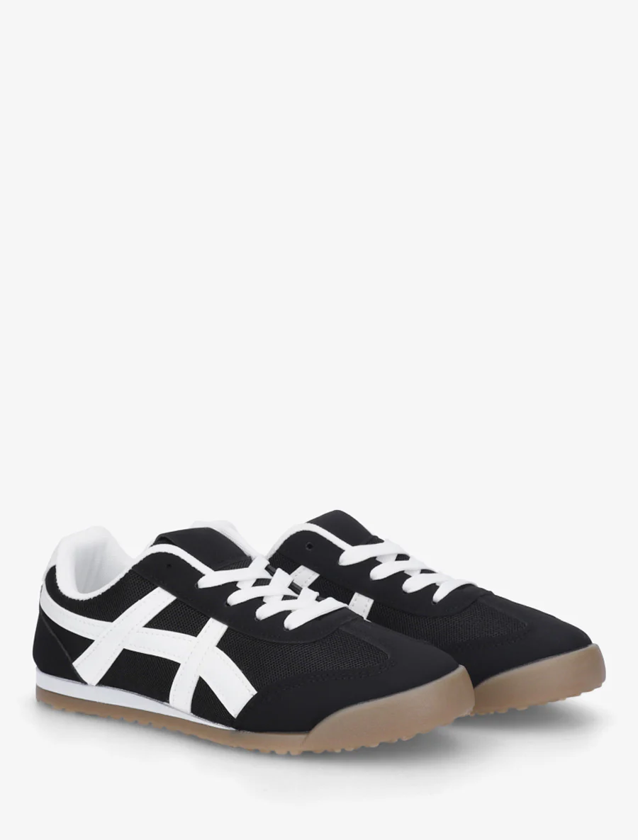 Sneakers van stof met imitatie-inzetstukken - Zwart - Image 4