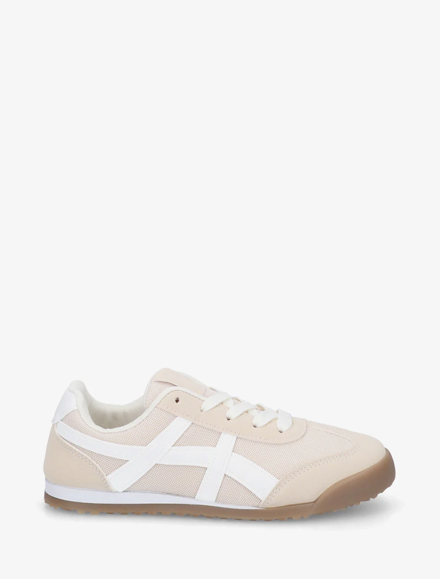 Sneakers van stof met imitatie-inzetstukken - Beige