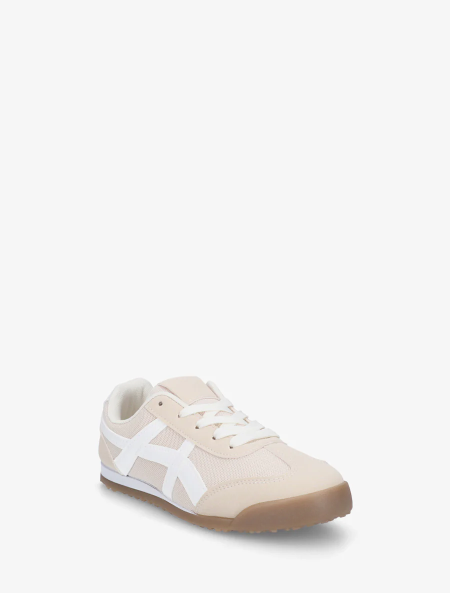 Sneakers van stof met imitatie-inzetstukken - Beige - Image 2