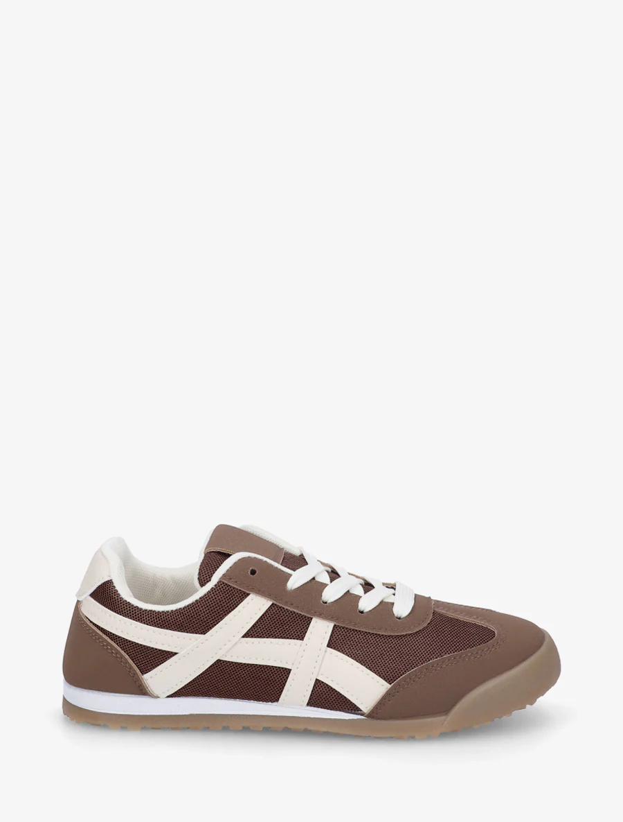 Sneakers van stof met imitatie-inzetstukken - Bruin