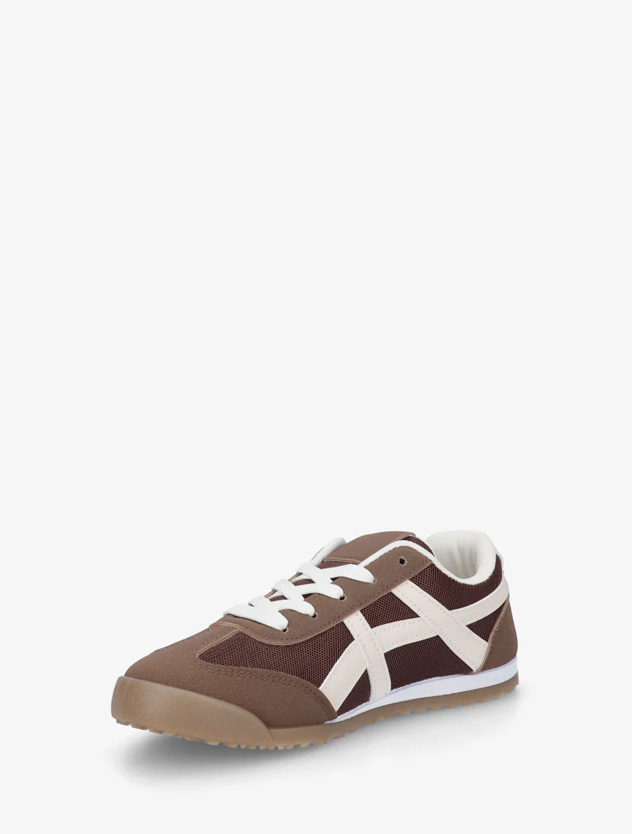 Sneakers van stof met imitatie-inzetstukken - Bruin - Image 3