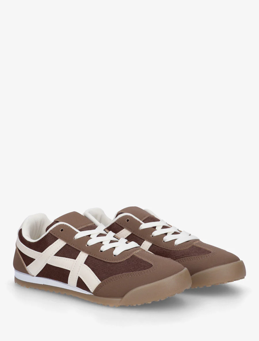 Sneakers van stof met imitatie-inzetstukken - Bruin - Image 4