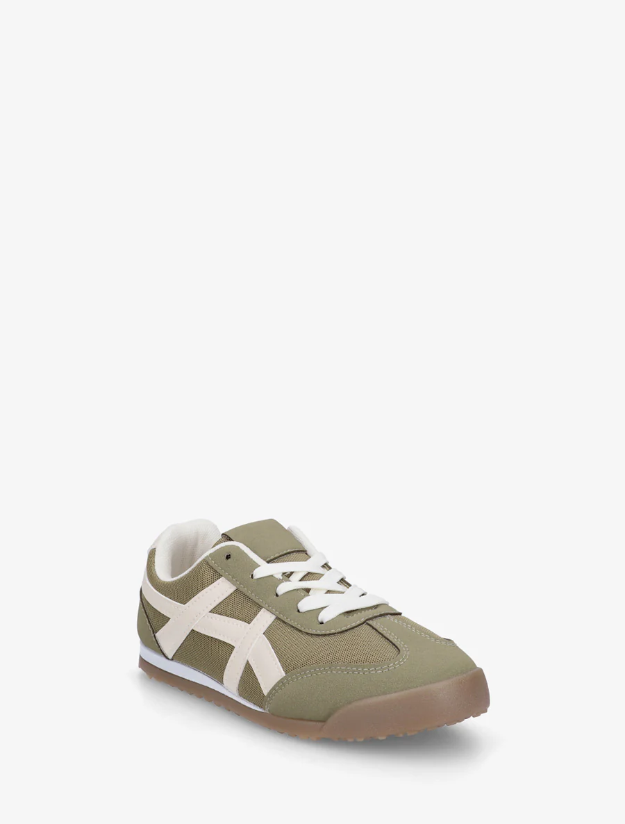 Sneakers van stof met imitatie-inzetstukken - Kaki - Image 2