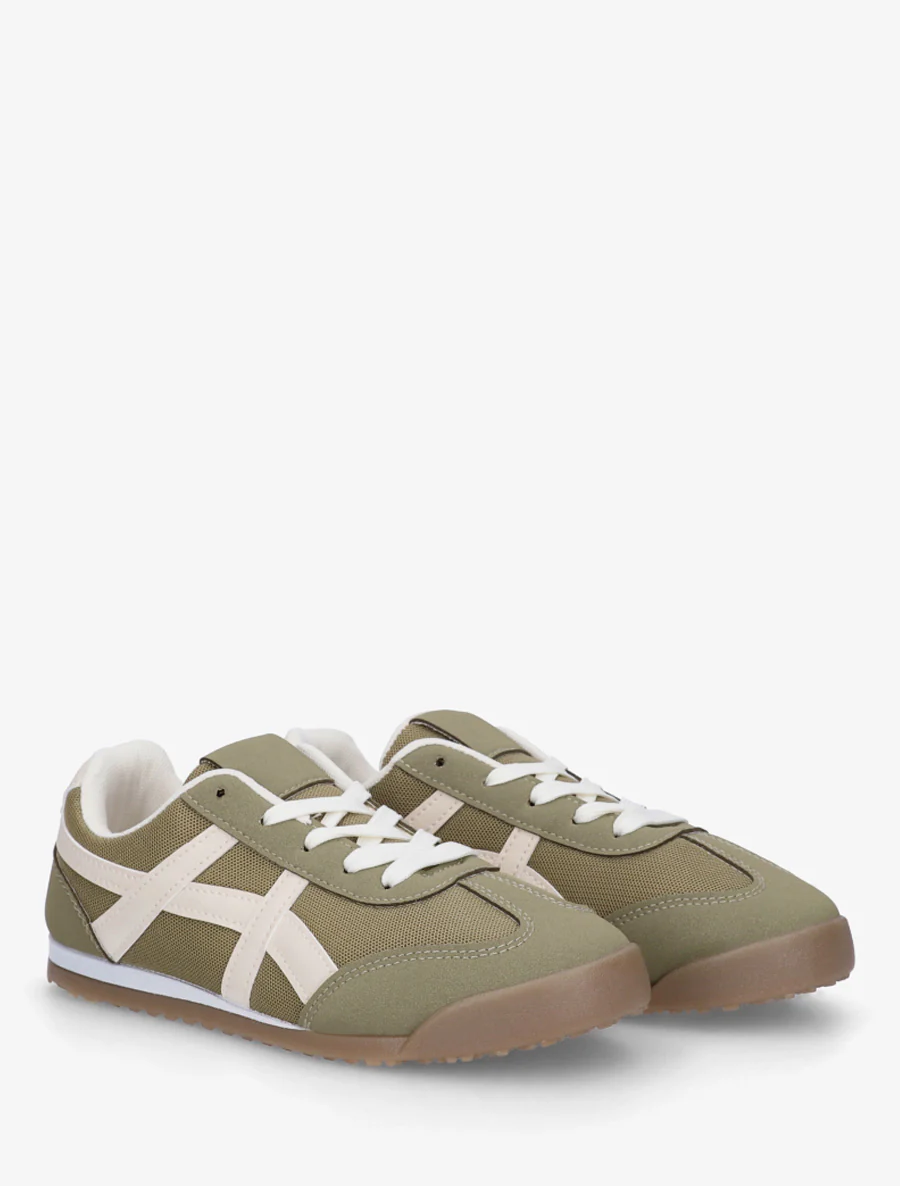 Sneakers van stof met imitatie-inzetstukken - Kaki - Image 4