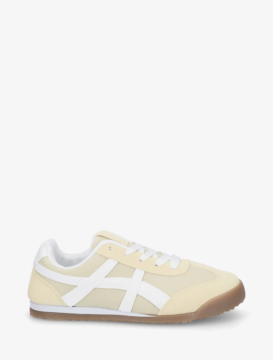 Sneakers van stof met imitatie-inzetstukken - Pastelgeel
