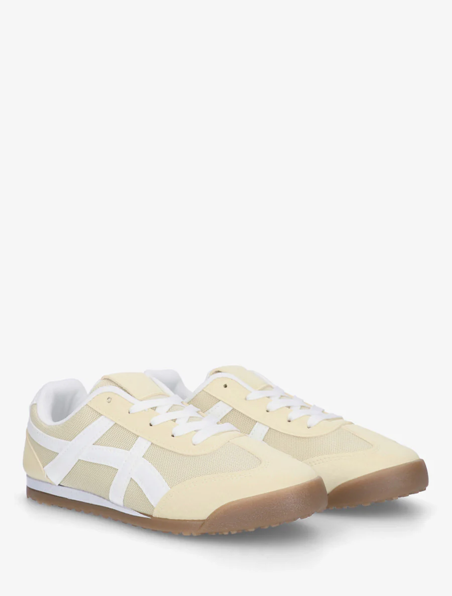 Sneakers van stof met imitatie-inzetstukken - Pastelgeel - Image 4
