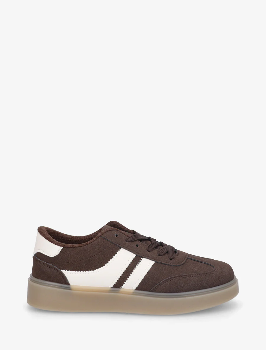 Sneakers van suèdine met contrasterende banden - Bruin