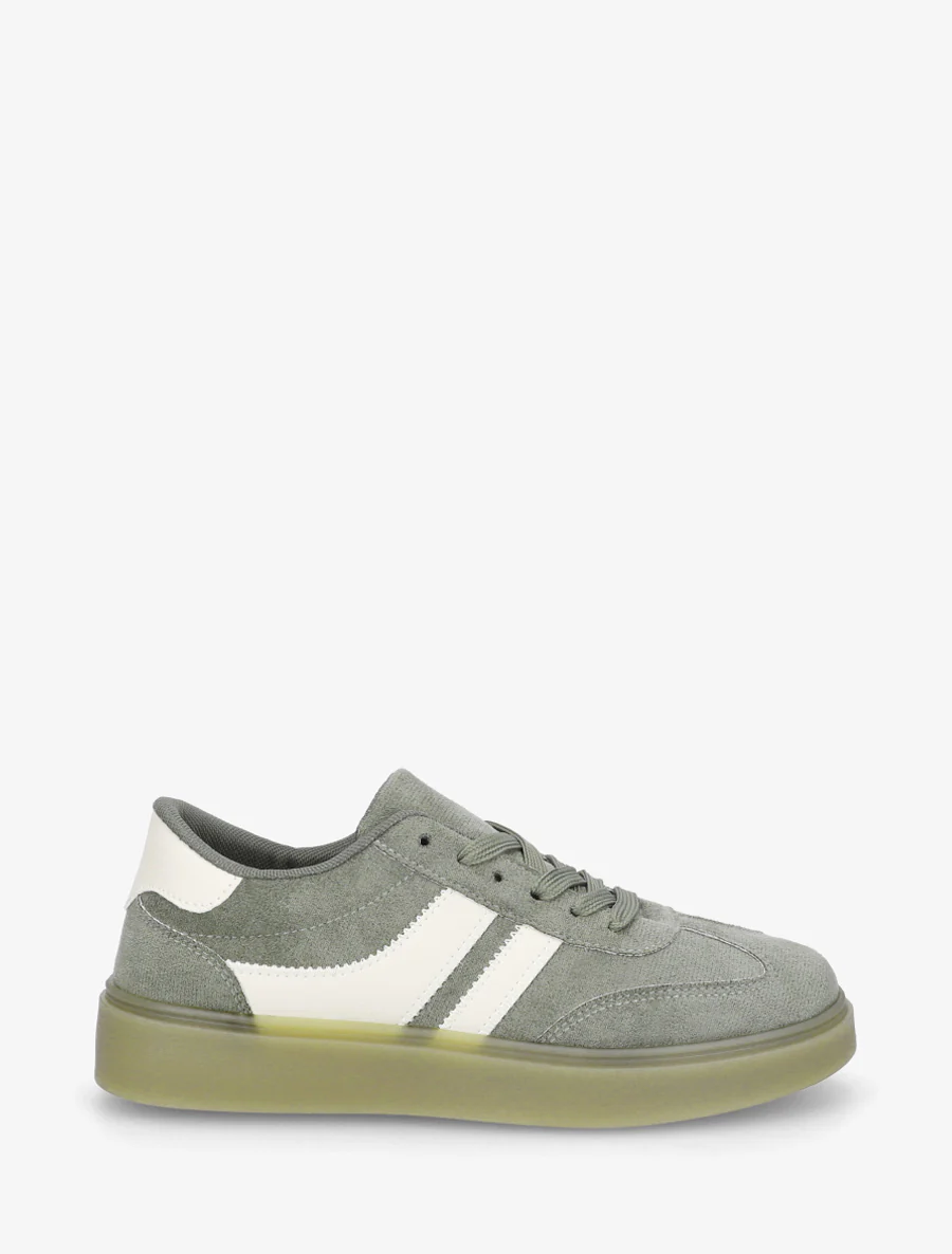Sneakers van suèdine met contrasterende banden - Kaki