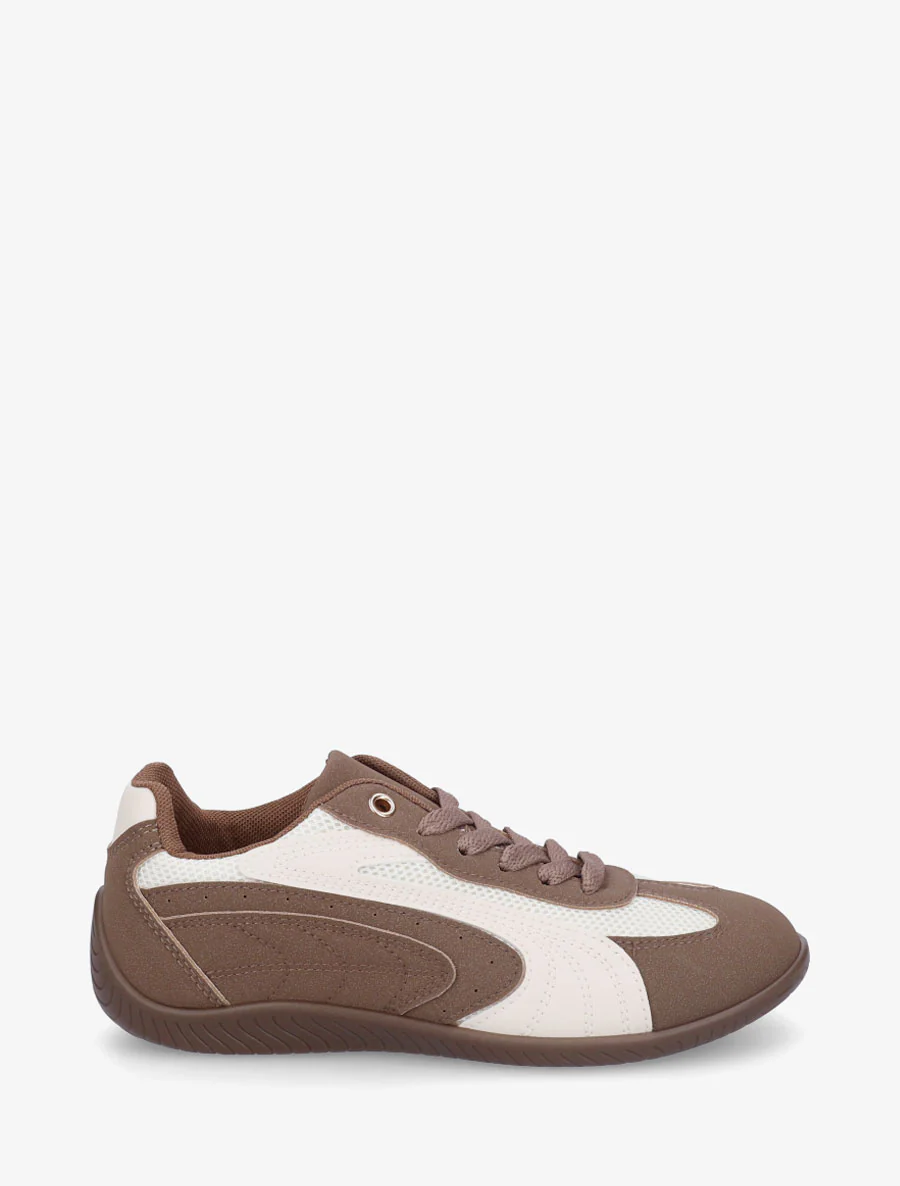 Sneakers van suèdine met contrasterende banden - Bruin