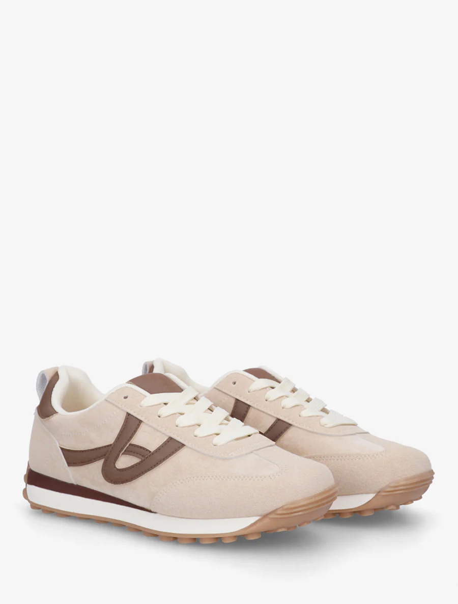 Sneakers van suèdine met contrasterende details - Beige - Image 4