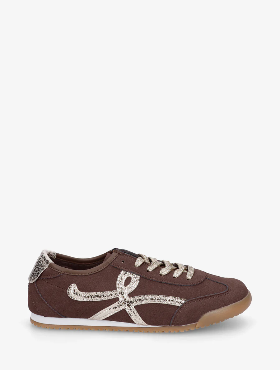 Sneakers van suèdine met grafisch inzetstuk - Bruin