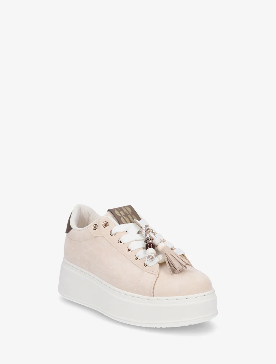 Sneakers van suèdine met parelinzetstukken. - Beige - Image 2