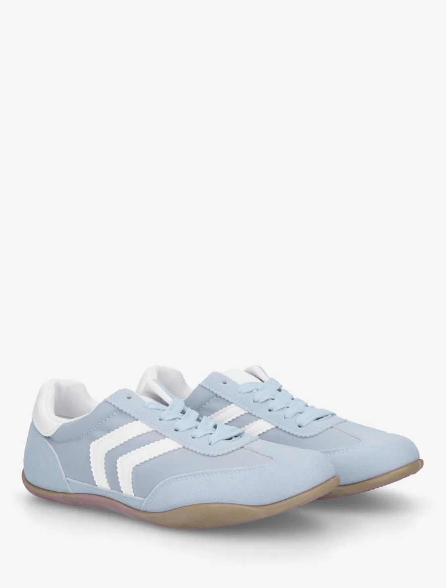 Sneakers van twee materialen met contrasterende hielversteviging - Lichtblauw - Image 4