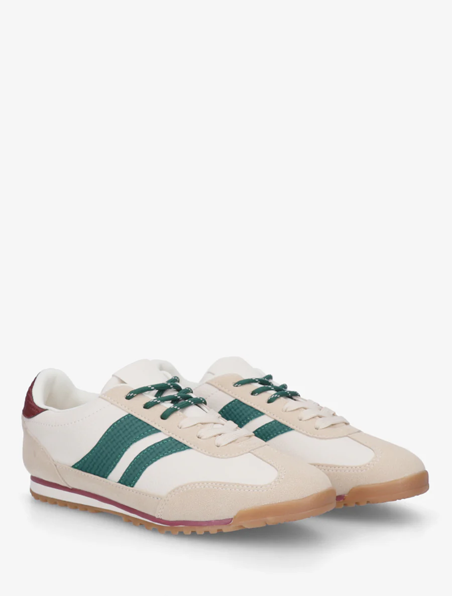 Sneakers van twee materialen met contrasterende strepen. - Groen - Image 4
