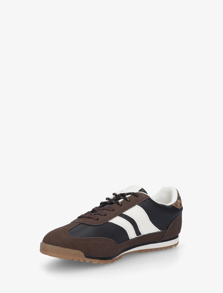 Sneakers van twee materialen met contrasterende strepen. - Zwart - Image 3