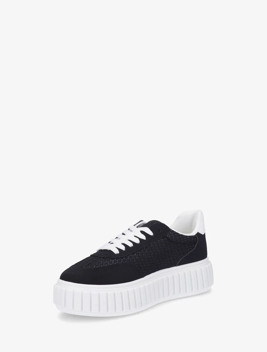 Sneakers van twee materialen met een gestreept plateauzool. - Zwart - Image 3