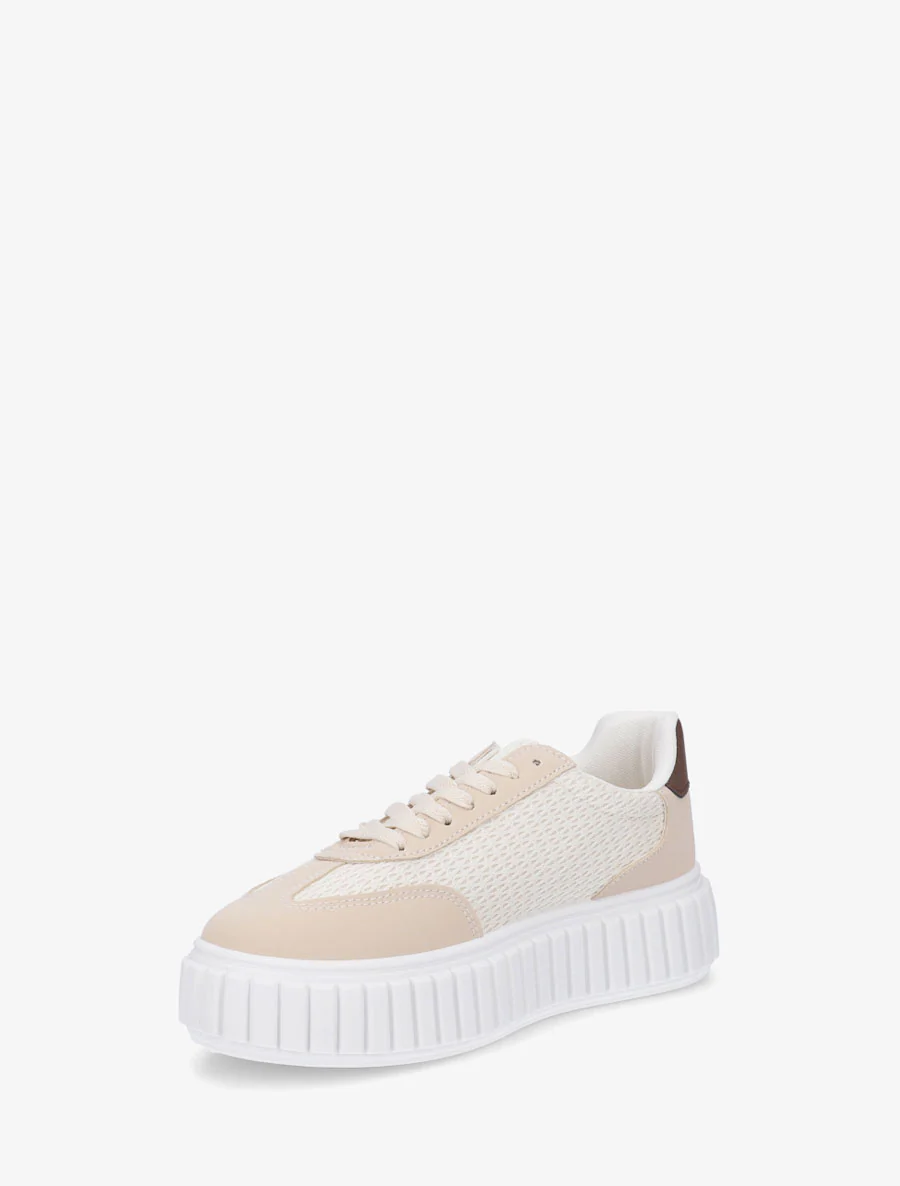 Sneakers van twee materialen met een gestreept plateauzool. - Beige - Image 3