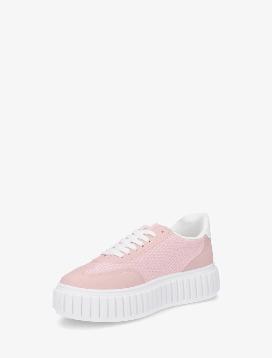 Sneakers van twee materialen met een gestreept plateauzool. - Roos - Image 3