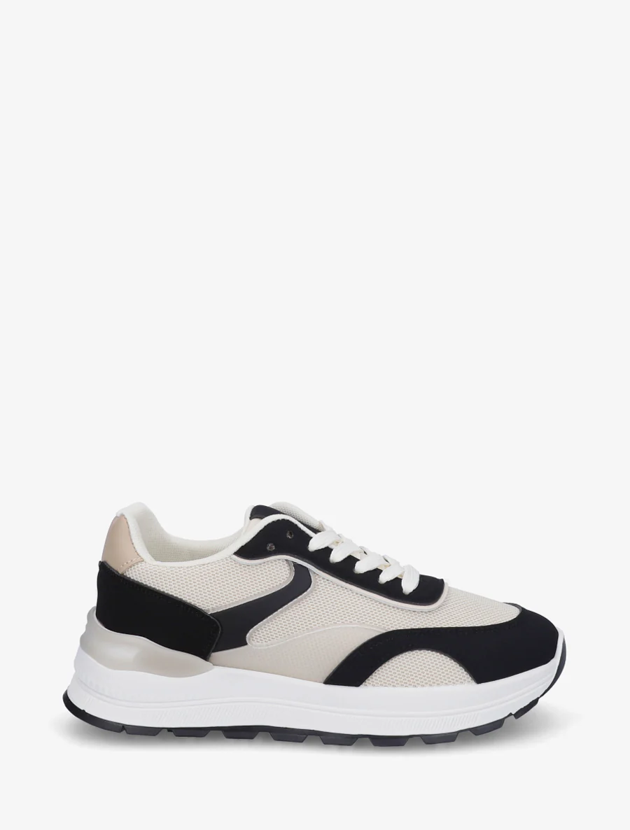 Sneakers van twee materialen met een getande zool - Zwart
