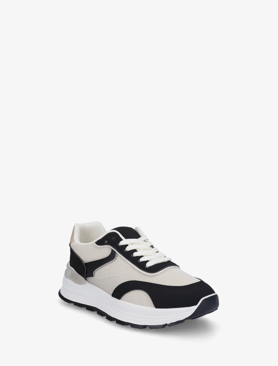 Sneakers van twee materialen met een getande zool - Zwart - Image 2