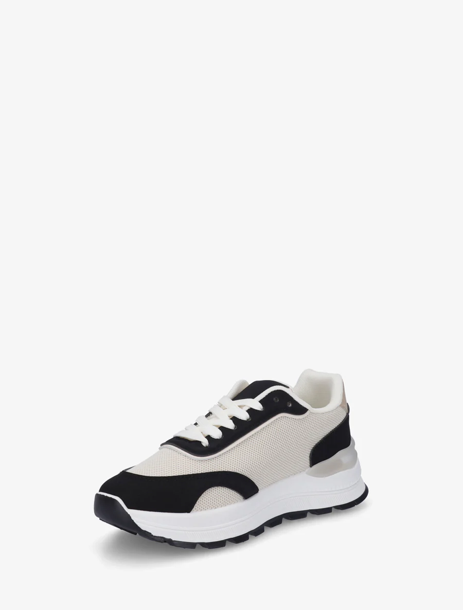 Sneakers van twee materialen met een getande zool - Zwart - Image 3