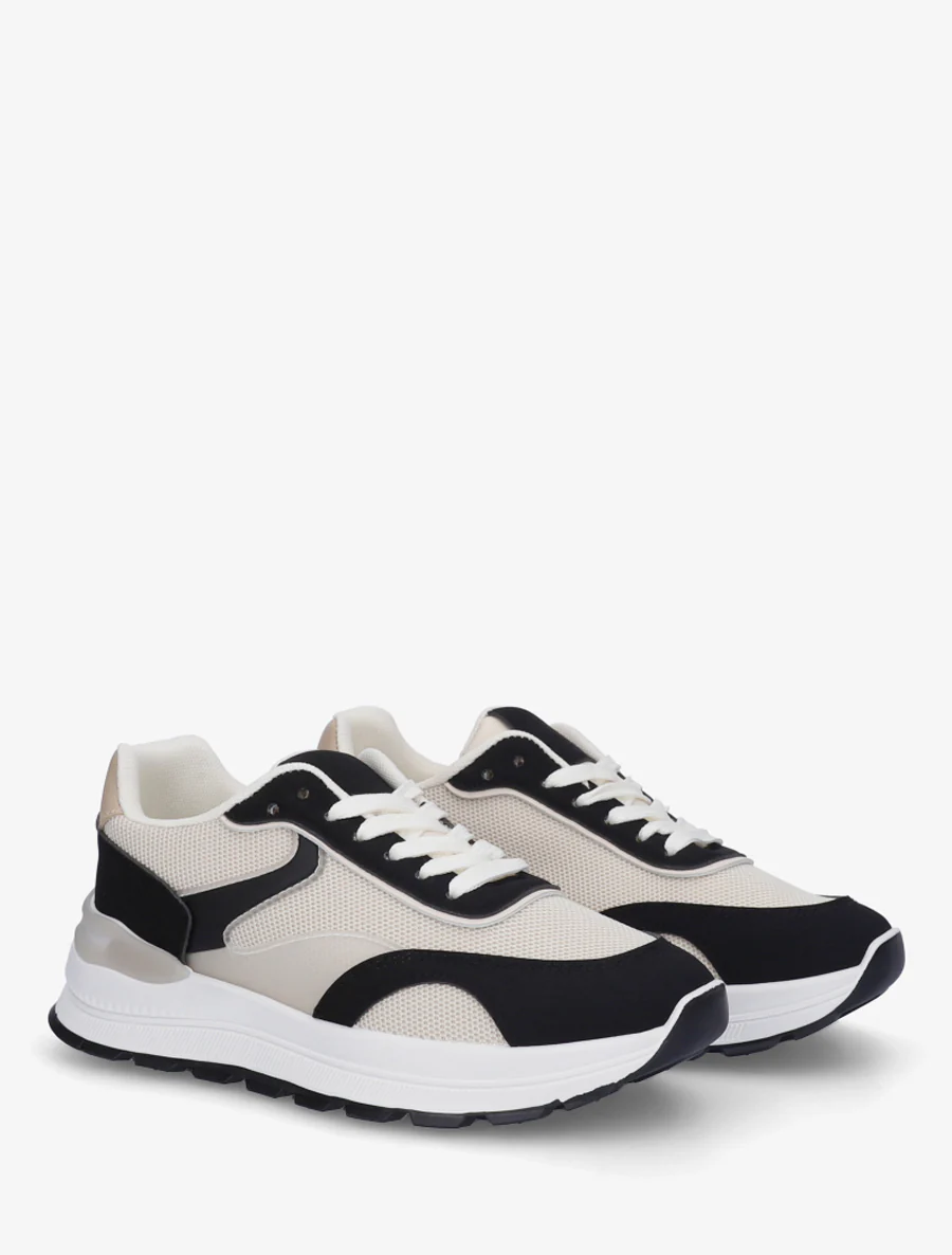 Sneakers van twee materialen met een getande zool - Zwart - Image 4
