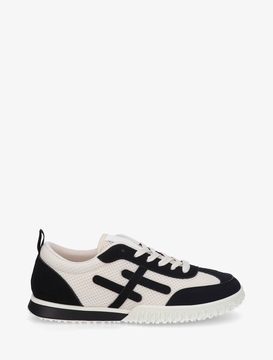 Sneakers van twee materialen met fantasiebanden - Zwart